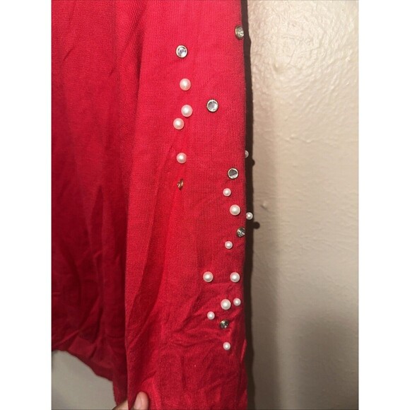 Calvin Klein Red Embellished Pearl Detail Long Sleeve Top Size L - Picture 4 of 8